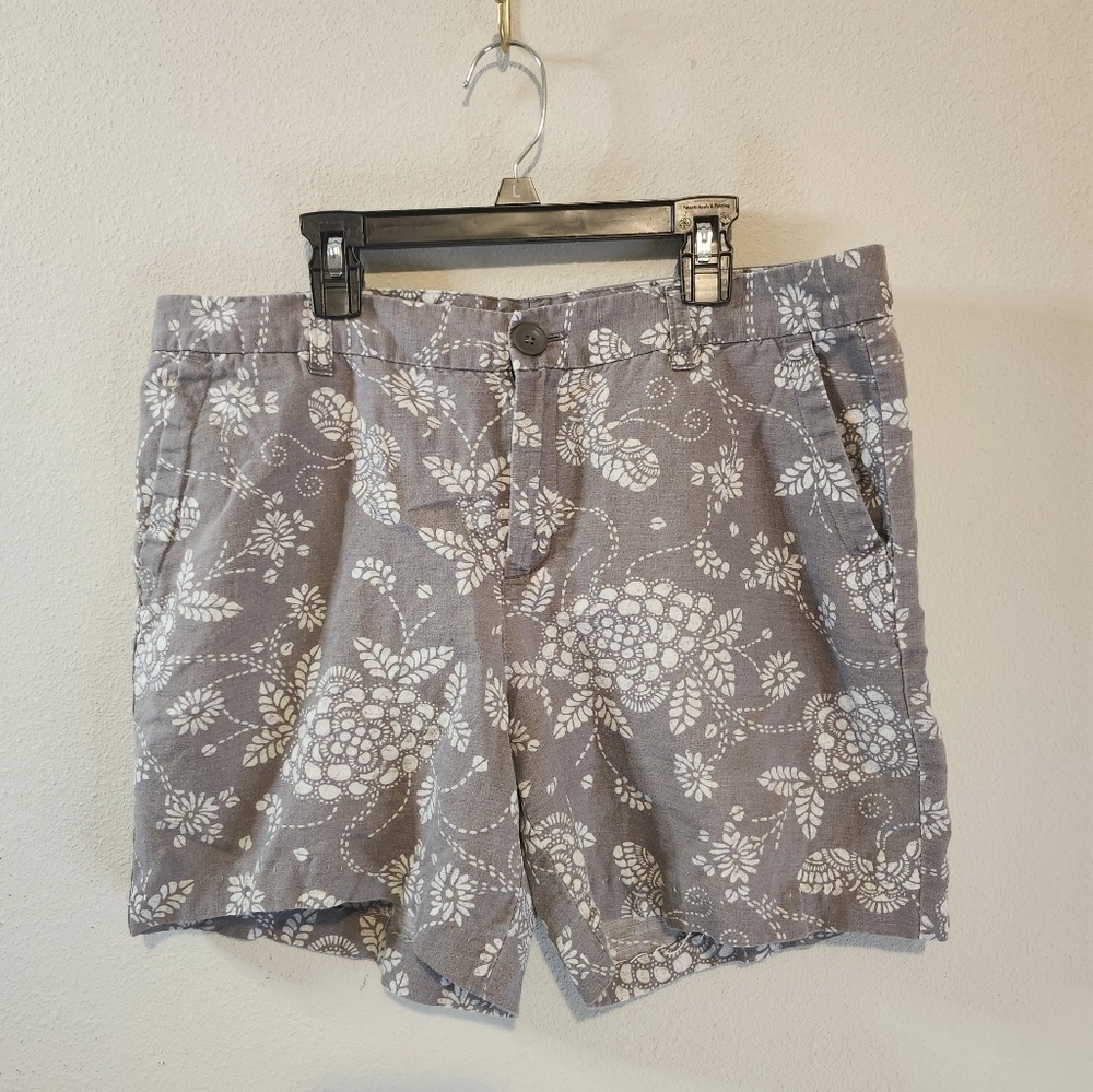 Columbia Women's Gray Linen Cotton Blend Shorts Rustic Floral Design Size 12